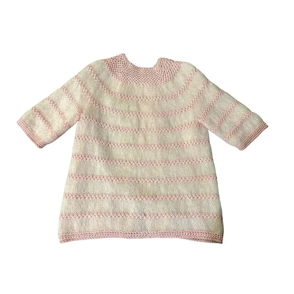 Vintage Cyn Les Mohair Wool Sweater Womens M Used Pink Short Sleeve Lined - Picture 4 of 13